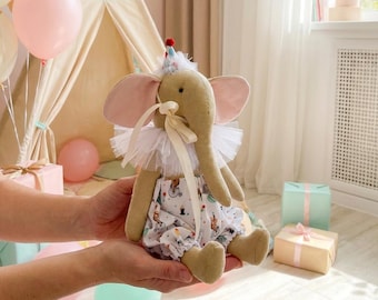 Elephant Sewing Pattern PDF DIY Stuffed Animal Toy Low Sew Circus Style Plush Doll