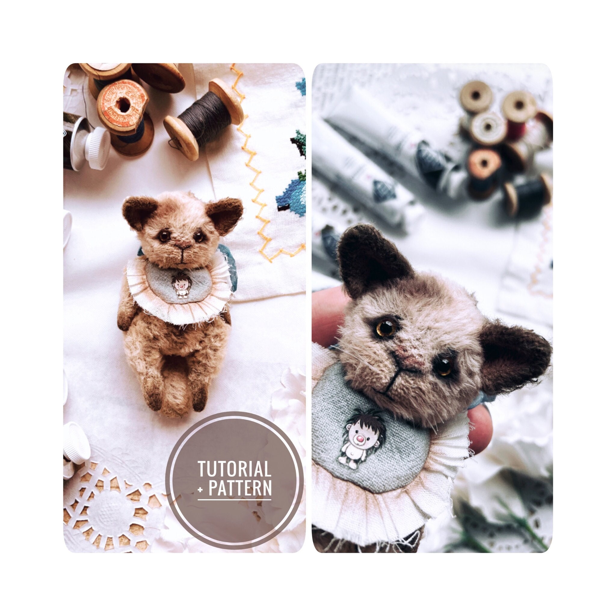 Teddy Cat Pattern and Tutorial Miniature Cat Toy Sewing - Etsy
