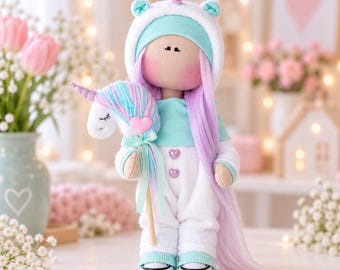 Unicorn Plush Doll Sewing Pattern PDF 10 Inch Softie Toy Tutorial for Beginners Crafters