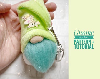 Lime Cream Spring Gnome Keychain Sewing Patterns, DIY Plush Toys Tutorial PDF, Beginner Mini Dwarf Template Set of 3, Digital Download