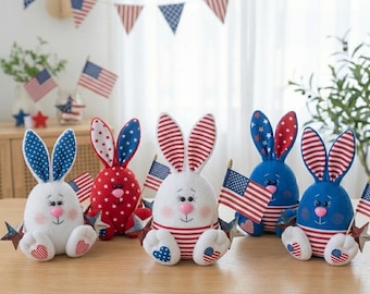 Patriotic Bunny Sewing Pattern, 4th of July Egg Plush PDF, Americana Decor Instant Download