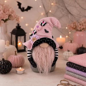 Halloween Gnome Sewing Pattern PDF Pink Witch Dwarf Doll Spooky Plush Tutorial