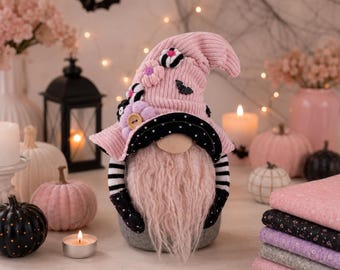 Halloween Gnome Sewing Pattern PDF Pink Witch Dwarf Doll Spooky Plush Tutorial