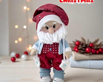 Christmas Santa Gnome Pattern PDF Low Sew Fabric Doll Tutorial 12 inch Digital Download