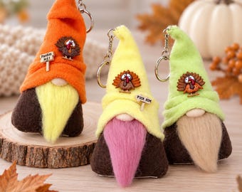 Thanksgiving Gnome Keychain Sewing Pattern PDF Fall Backpack Charm Tutorial Turkey Bag Accessory