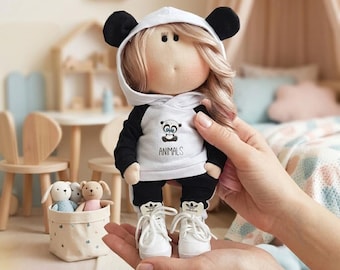 Panda Rag Doll Pattern PDF Tutorial Plush Toy DIY Nursery Decor Cloth Character