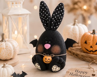 Halloween Bunny Sewing Pattern PDF Spooky Rabbit Plush Tutorial Pumpkin Decor Craft