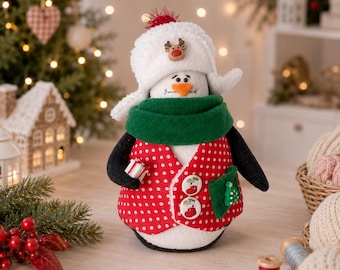 Christmas Penguin Doll Sewing Pattern PDF DIY Holiday Soft Plush Toy Tutorial for Beginners