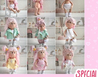 Rag Doll Body With Complete Wardrobe Bundle Offer, 10 x PDF Sewing Pattern Instant Download for 23cm/9” dolls, DIY fabric toy tutorial