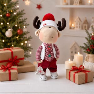 Christmas Moose Elk Sewing Pattern DIY Forest Doll Tutorial Reindeer Woodland Animal 14 Inches