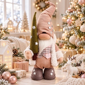Modello per gnomo di Natale grande a cucitura bassa, tutorial per bambola di Babbo Natale fai da te, giocattolo per le feste, 35 cm