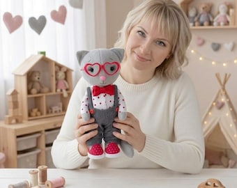 Plush Cat Sewing Pattern for Beginner DIY Stuffed Animal Toy Tutorial PDF