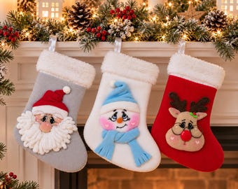 Christmas Stocking Sewing Pattern PDF Santa Snowman Reindeer Tutorial Holiday Decor Craft