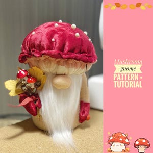 Modello di cucito per gnomo fungo, tutorial fai da te per creare un nano di peluche agarico muscario della foresta, divertenti e rilassanti lavoretti con i bambini, regalo per gli amanti degli gnomi