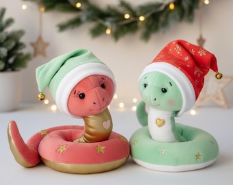 Christmas Snake Plush Sewing Pattern DIY Softie Toys Tutorial Stuffed Animal for Beginner friendly