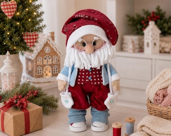 Low Sew Christmas gnome pattern PDF DIY Santa doll tutorial Holiday toy 12 inches