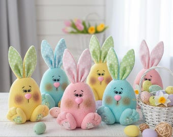 Pastel Plush Bunny Egg Sewing Pattern PDF DIY Soft Toy Tutorial Easter Spring Decor