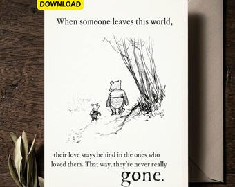Klassische Pooh Trauer Karte Digitaler Download, Nie wirklich gegangen Tribut, 1926 Shepard Illustration, ehrliche Sympathie, geerdete Trauer 5x7