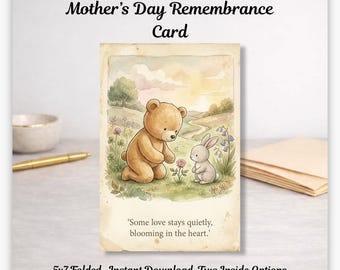 Muttertag Trauerkarte • Trauerkarte für den Verlust von Mama • Aquarell Bär & Kaninchen • Trostkarte • 5x7 Sofortiger Download