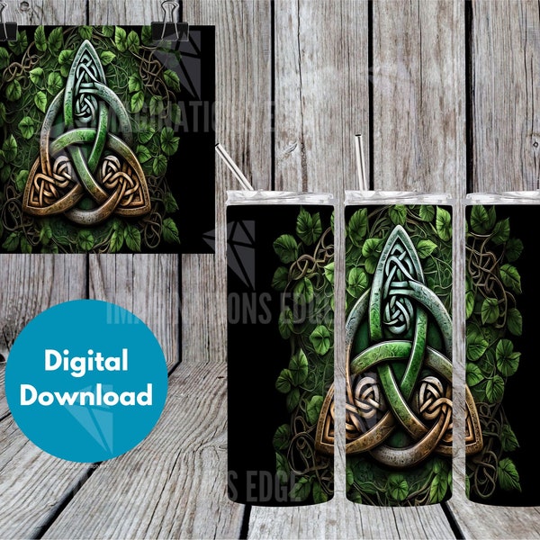 Viking Celtic Trinity Knot Tumbler Wrap Irish Shamrock Sublimation Design for 20 oz skinny Tumblers St. Patrick's Day Triquetra PNG