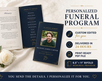 Personalisierte Beerdigung Programm | Individuelles Trauerprogramm | 21x26 cm | Druckfertige PDF | Geliefert in 24 Stunden