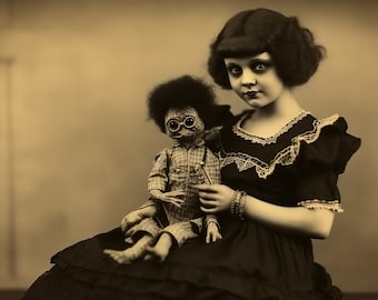 Vintage Creepy Doll Print Vintage Halloween Dark Academia Wall Art Macabre Gothic  photo of strange creepy children Retro 1920s Nostalgia