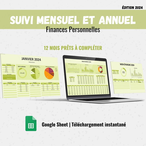 Suivi mensuel et annuel, Budget planner français, Suivi financier mensuel, Planner budgétaire, Budget Google Sheet