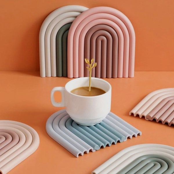 Dessous de verre nordique en silicone | Dessous de verre coloré | Dessous de verre arc-en-ciel | Décoration d'intérieur nordique | Sets de table antidérapants | Accessoires de cuisine pour décoration d'intérieur