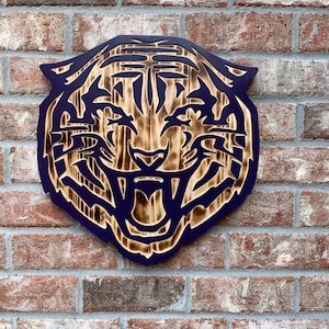 Screaming Tigers Football  Louisiana Rustic Wooden Purple and Gold