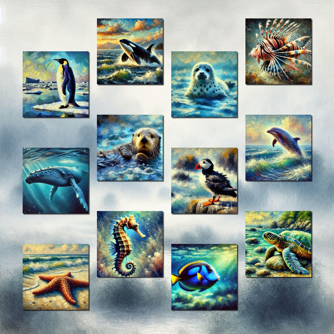 Ocean Animals Set of 12 Fridge Magnets Dekoration for Kitchen Home, Sea ...