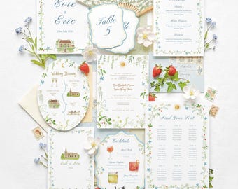 Custom Hand-Painted Wedding Invitation Suite – Bespoke Illustrated Design Package (Digital Files Only)