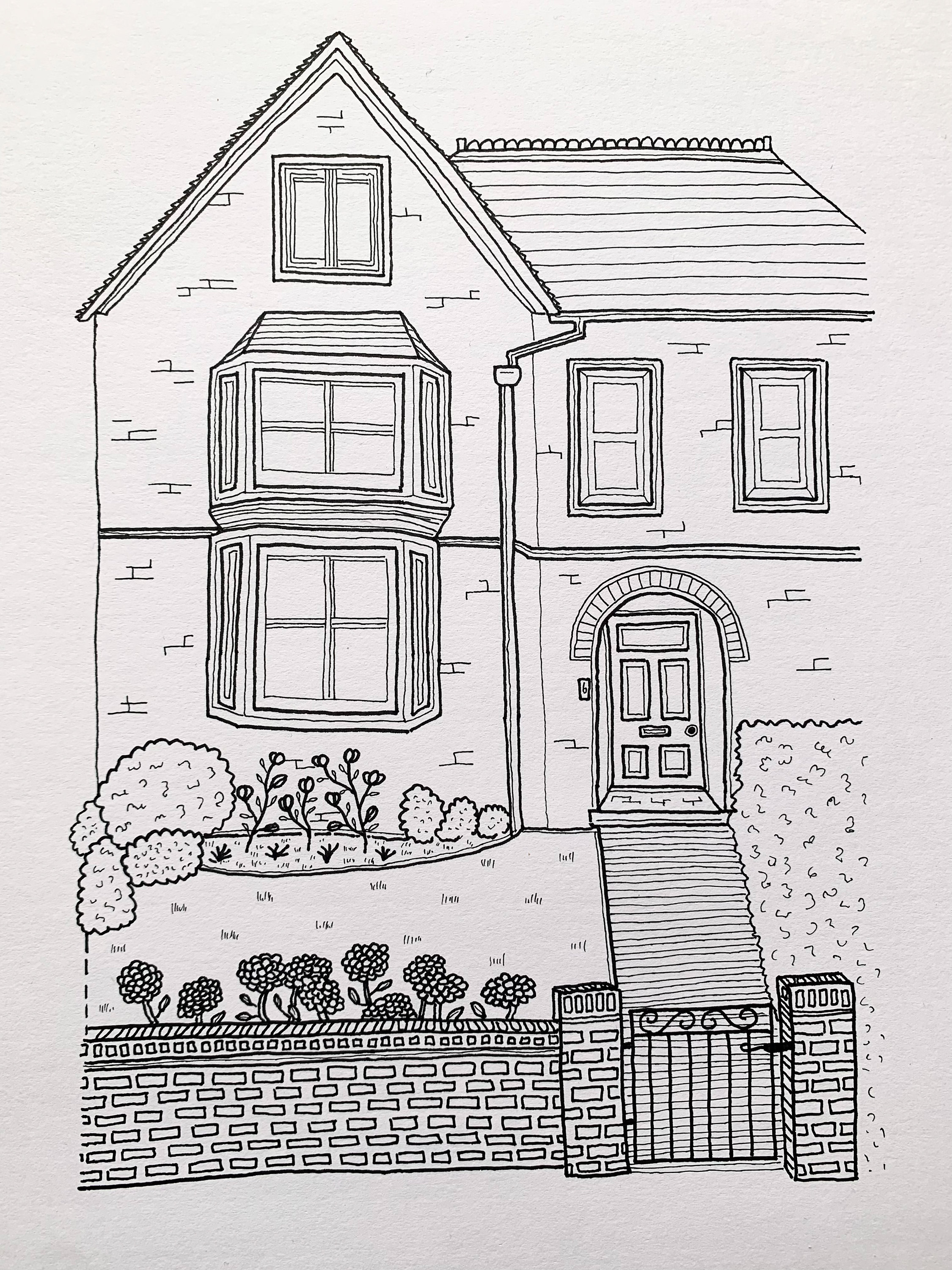 Custom House Sketch Black and White Personalised Drawing Minimalist ...