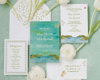 Custom Hand-Painted Wedding Invitation Suite – Bespoke Illustrated Design Package (Digital Files Only)