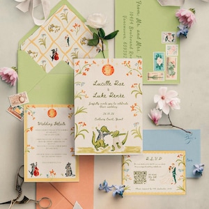 Custom Hand-Painted Wedding Invitation Suite – Bespoke Illustrated Design Package (Digital Files Only)