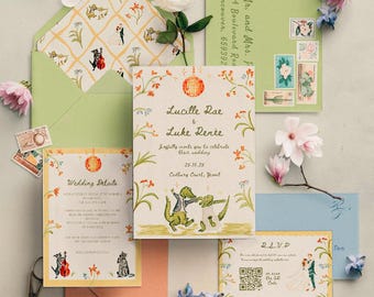 Custom Hand-Painted Wedding Invitation Suite – Bespoke Illustrated Design Package (Digital Files Only)