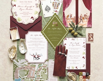 Hand Painted Custom 7 Item Wedding Stationery Suite: Watercolour, illustrated, invitation, menus