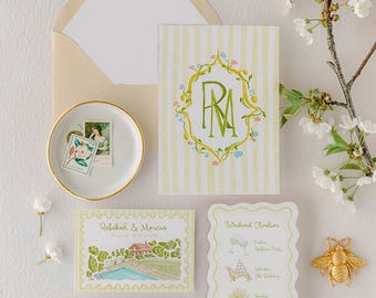 Custom Hand-Painted Wedding Invitation Suite – Bespoke Illustrated Design Package (Digital Files Only)