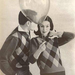 Lady's and Man's Vintage Argyle Pullover Knitting Pattern