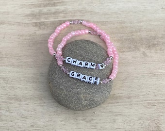 Custom Word Bracelet - Personalized Word Bracelet - Letter Bead Bracelet - Alphabet Bead Bracelet - Handmade Gift - PINK