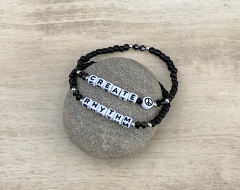 Custom Word Bracelet - Personalized Word Bracelet - Letter Bead Bracelet - Alphabet Bead Bracelet - Handmade Gift - BLACK