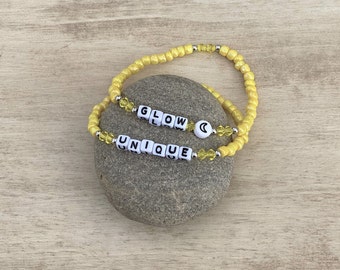 Custom Word Bracelet - Personalized Word Bracelet - Letter Bead Bracelet - Alphabet Bead Bracelet - Handmade Gift - YELLOW