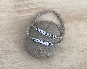 Custom Word Bracelet - Personalized Word Bracelet - Letter Bead Bracelet - Alphabet Bead Bracelet - Handmade Gift - GREY