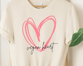 Veganistisch hartshirt, veganistisch shirt, veganistische kleding, veganistische cadeaus voor dames en heren, hartshirt, veganistisch lifestyle-shirt, zomershirt