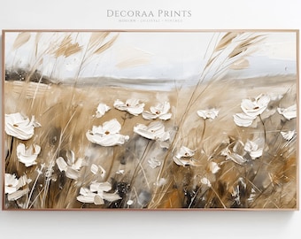 Samsung Frame TV Art Spring Wildflower Field, Country Painting, Warm Tone Landscape Flower Meadow, Digital Download