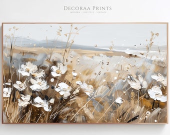 Samsung Frame TV Art Spring Wildflower Field, Country Painting, Warm Tone Landscape Flower Meadow, Digital Download