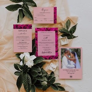 Wedding Invitation Pink Roses Frame, Traditional