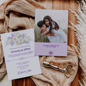 Wedding Invitation Purple Flowers