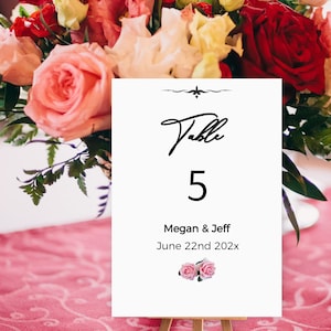 Wedding Reception Table Number Card 2 Roses