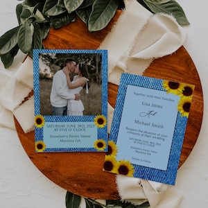 Wedding Invitation Country Denim Blue Jean Sunflowers