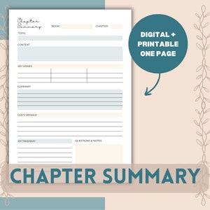 Bible Chapter Summary Template | Bible Study | Bible Template | Bible Summary | Bible Reflection | Bible Notes | Goodnotes | Printable PDF